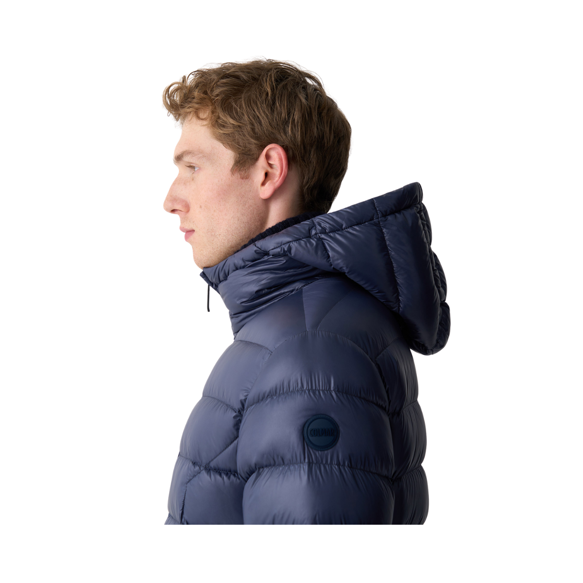 Mens Glossy Hooded  Down Jacket - Navy