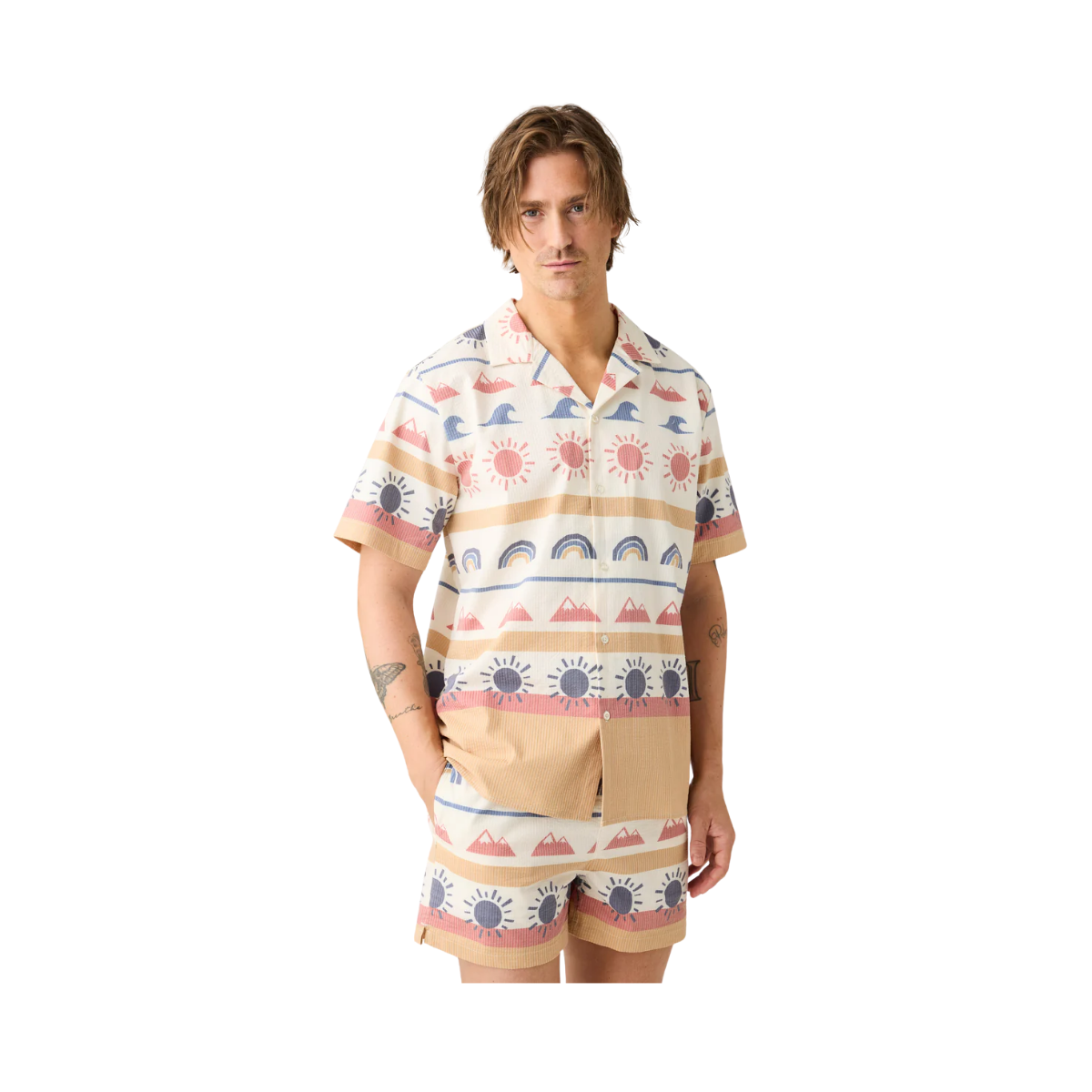 Box Fit Short Sleeved Seersucker Shirt - Multi Color Aop