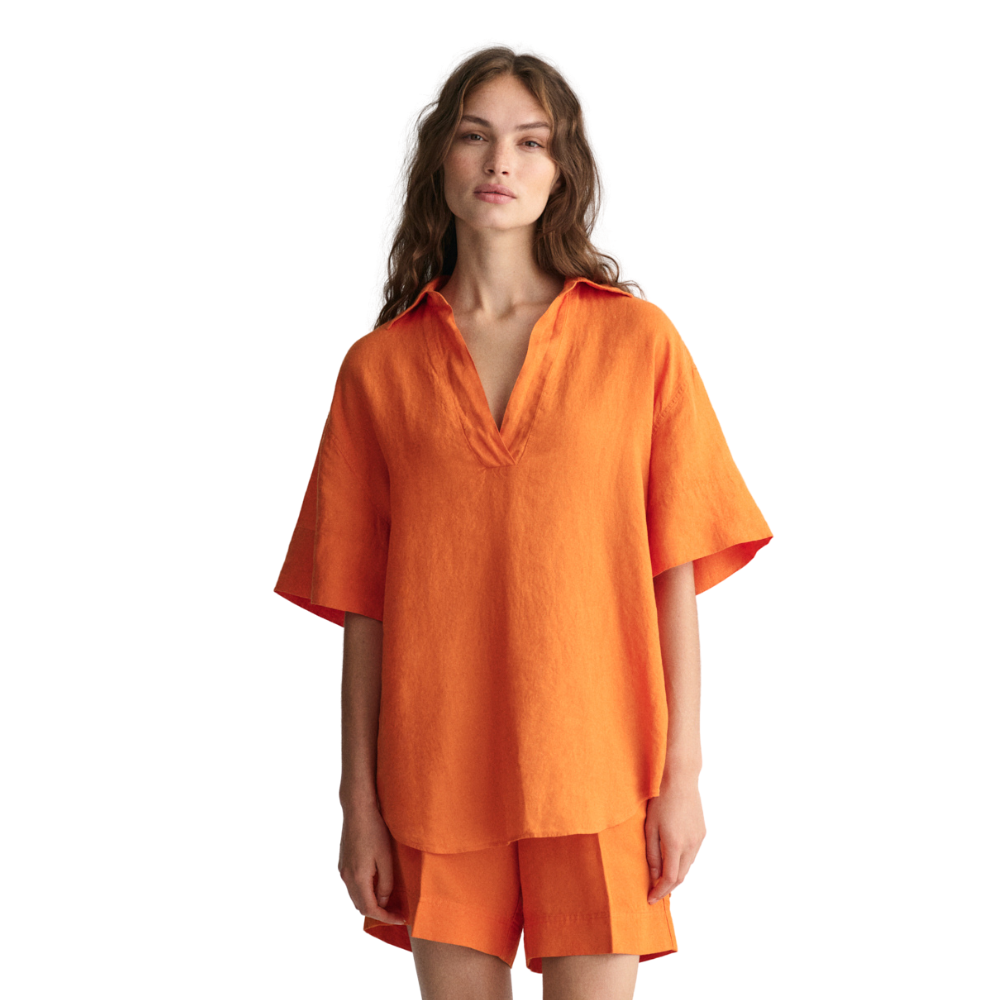 Relaxed Linen Blend Pull On Shorts - Orange