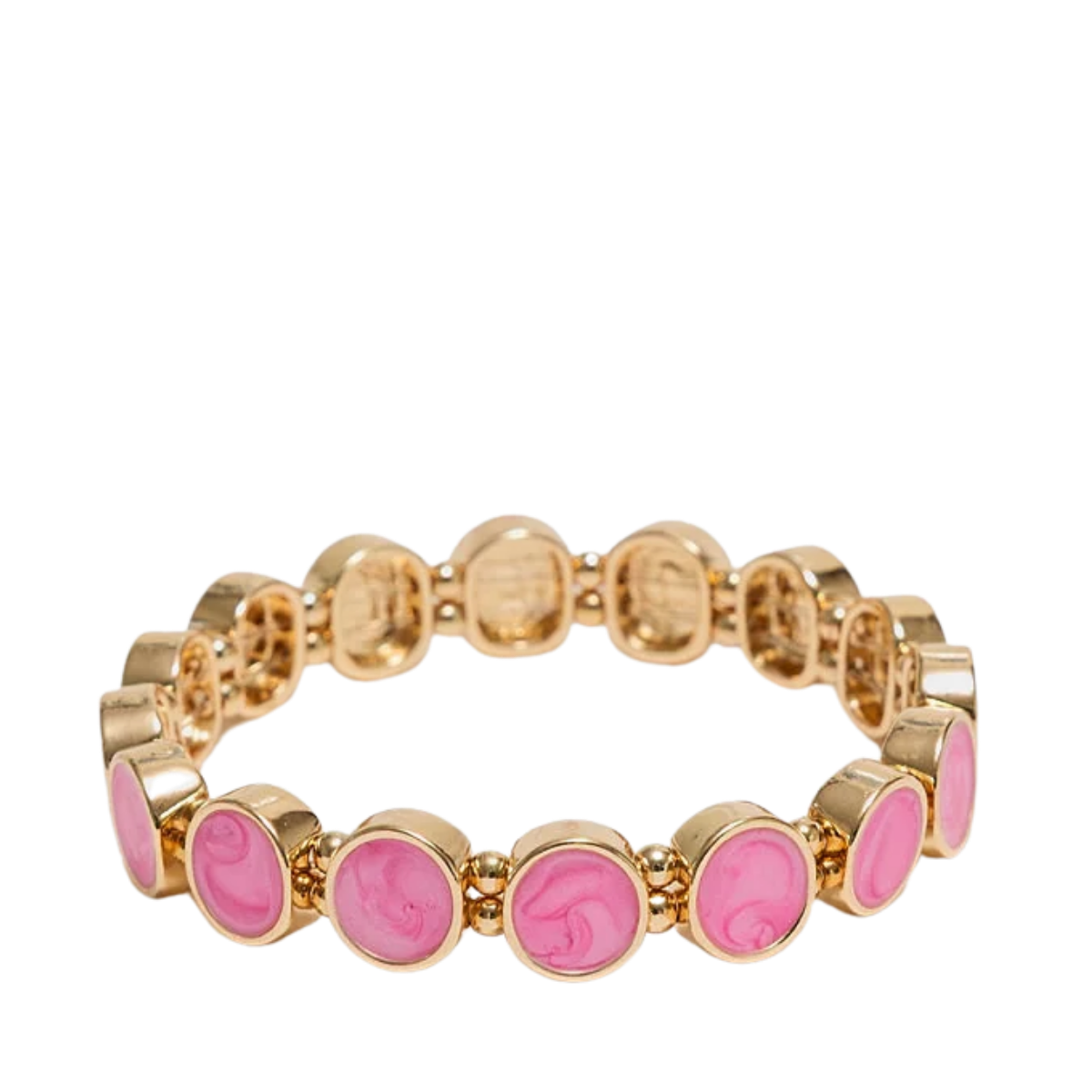 Ava Petite Pearl Elastic Bracelet - Gold W Pearl Strong Pink
