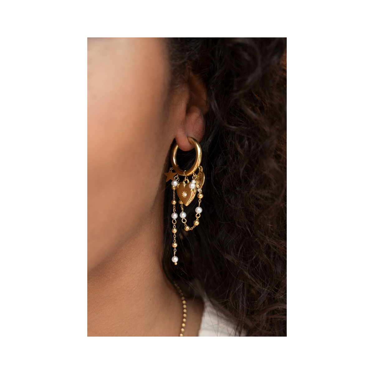 Earrings with Heart and Pearl - Gold