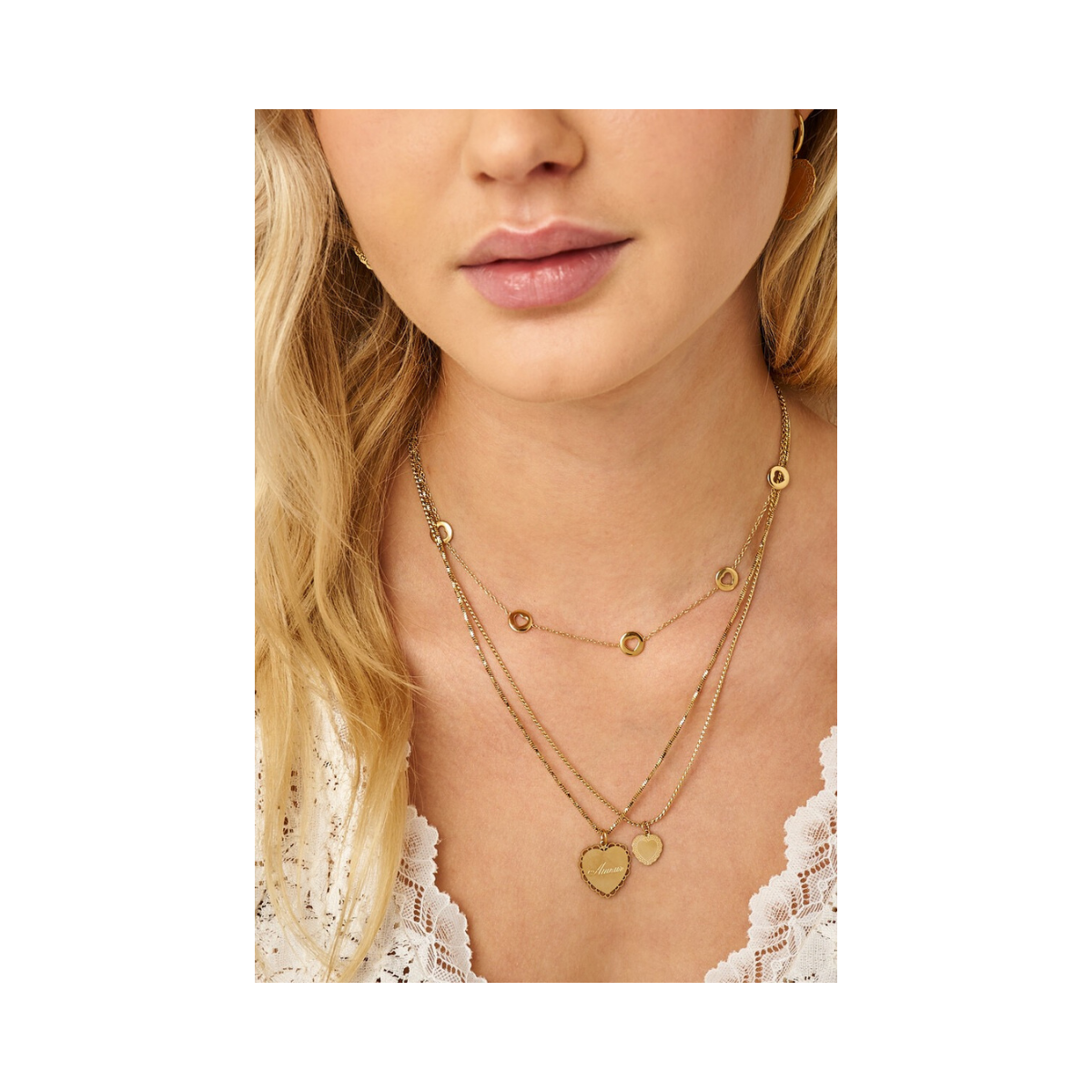 Necklace Charms Open Hearts - Gold