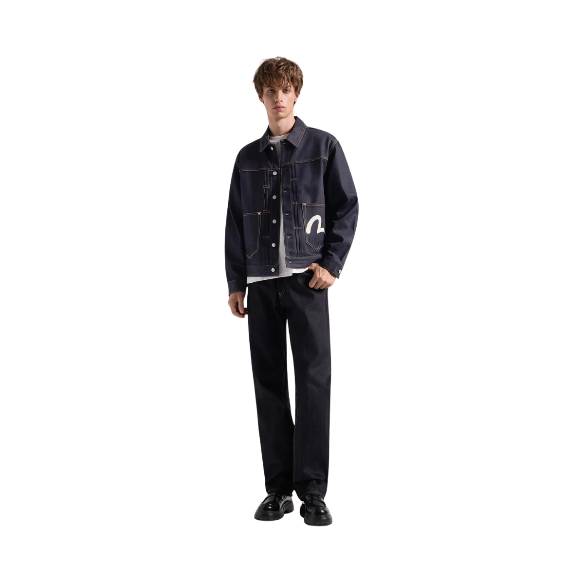 Ecru Seagull Printed Denim Jacket - RAW INDIGO