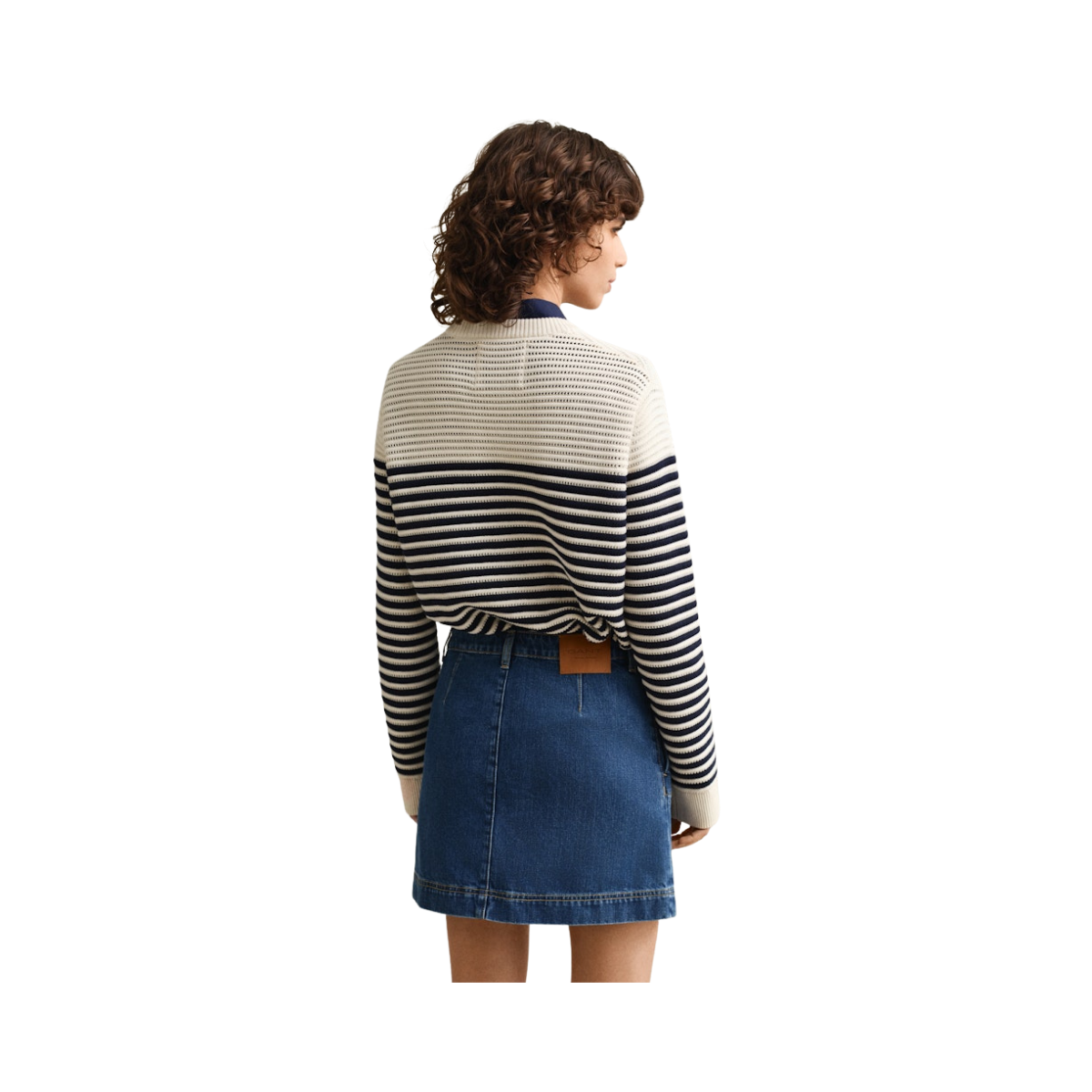 Textured Striped C-Neck - Cream