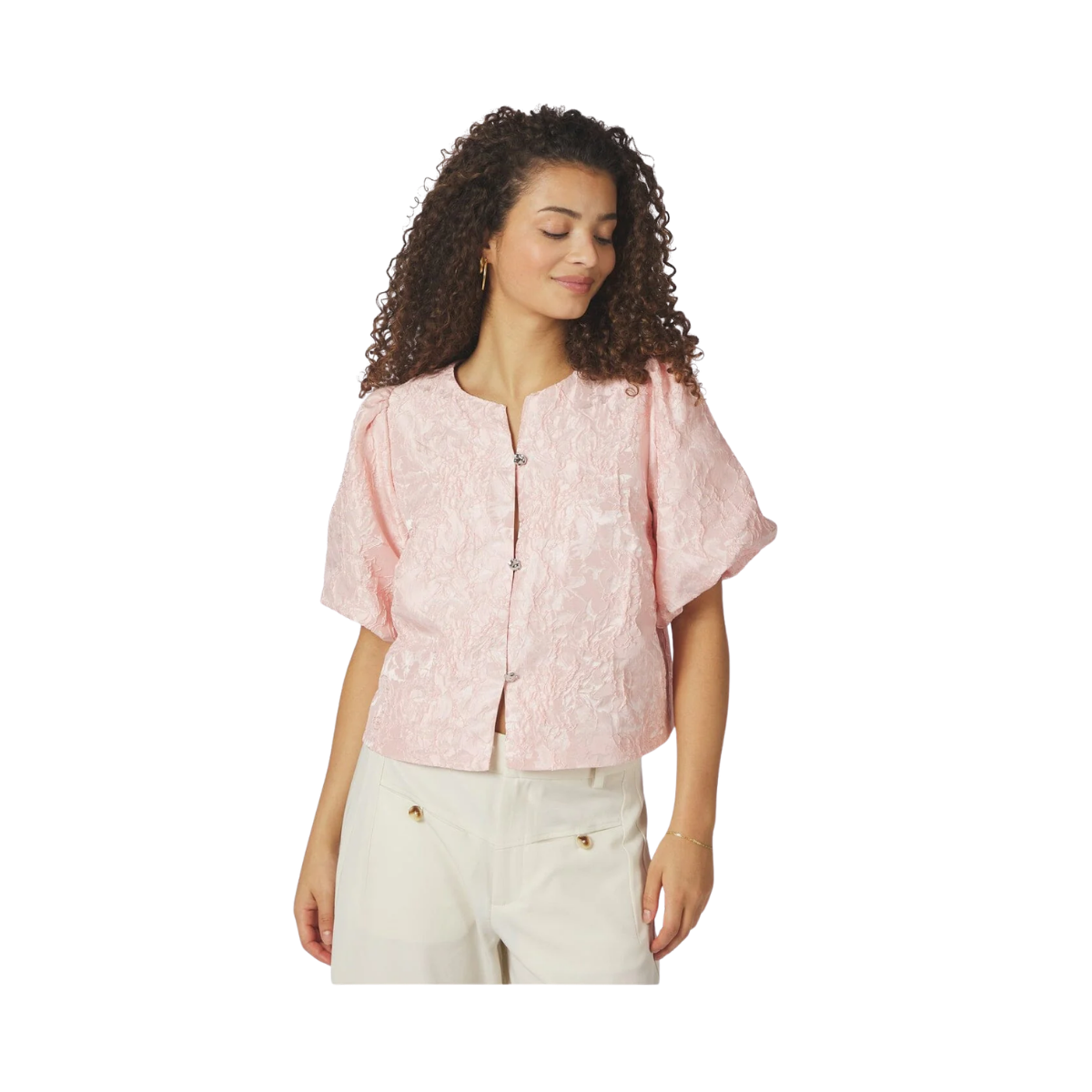 Aisa Soft Brocade Blouse - Light pink