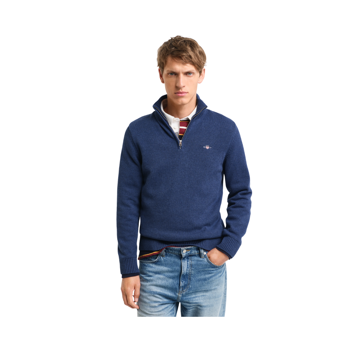 Casual Cotton Halfzip - Dark Jeansblue Melange