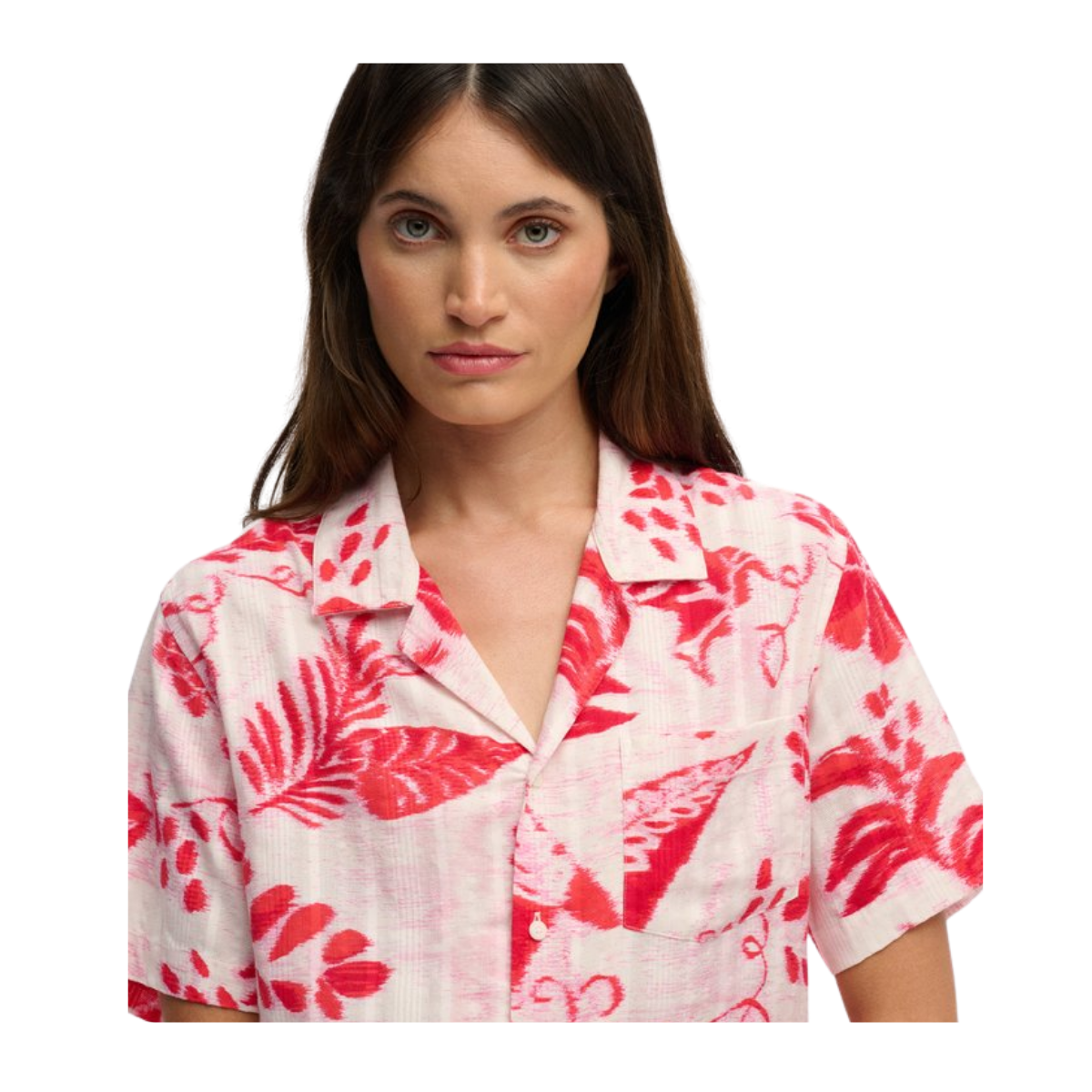 Beach Printed S/S Shirt - Ikat Floral Red