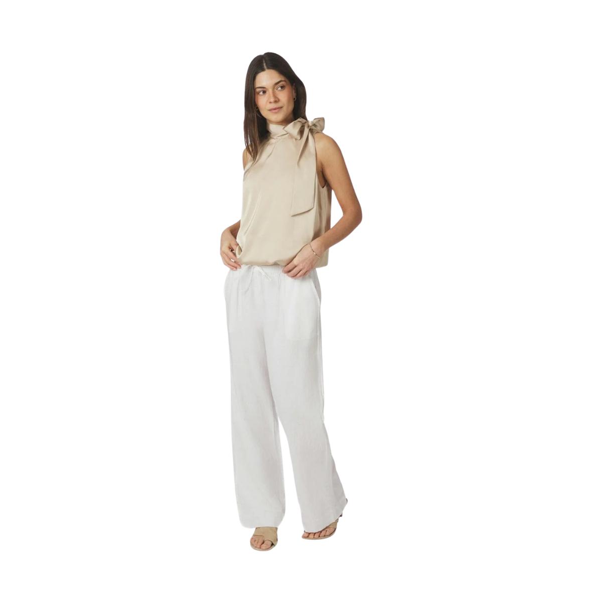 Veda Drapy Satin Top - Dark Sand