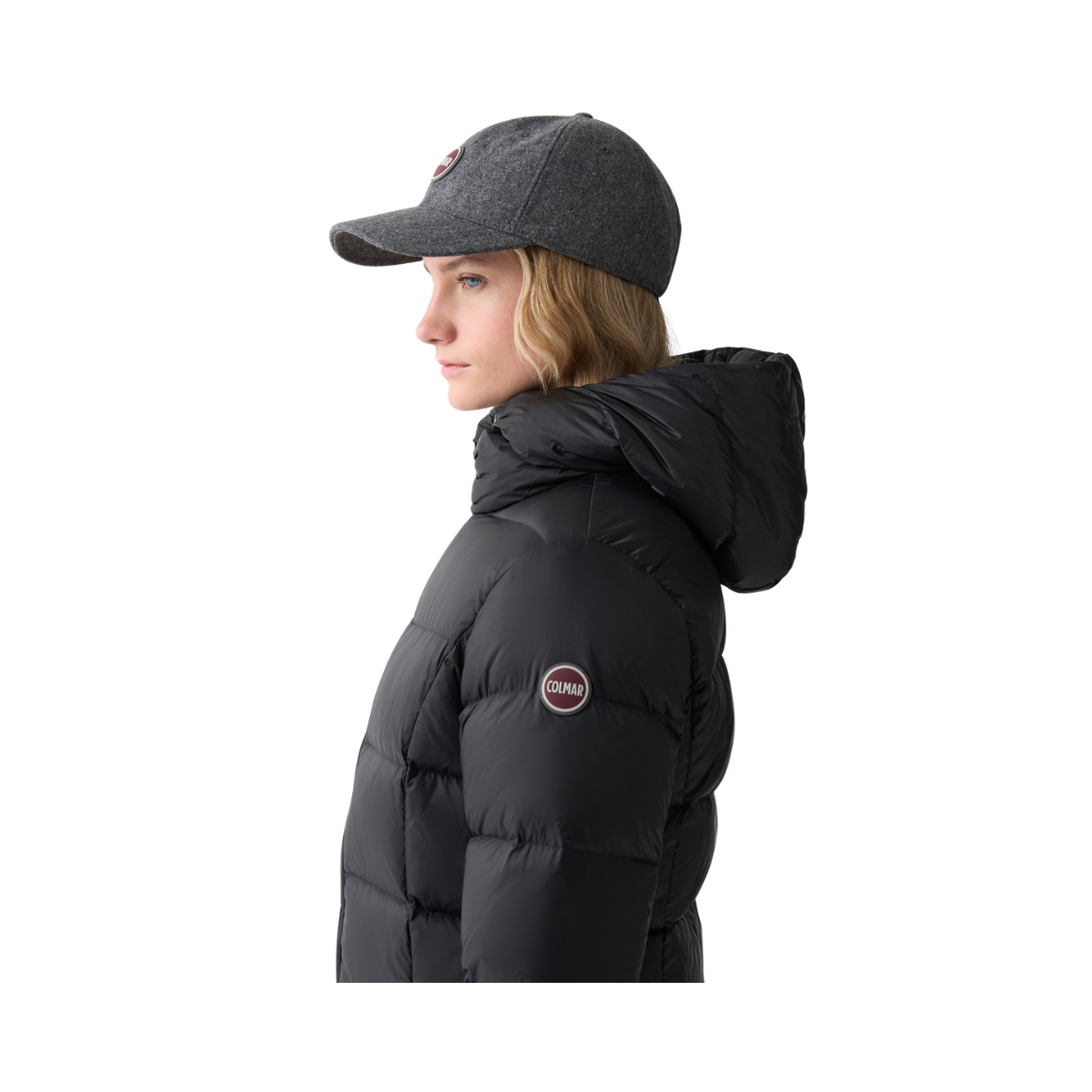 Ladies Long Down Jacket with Hood - Black