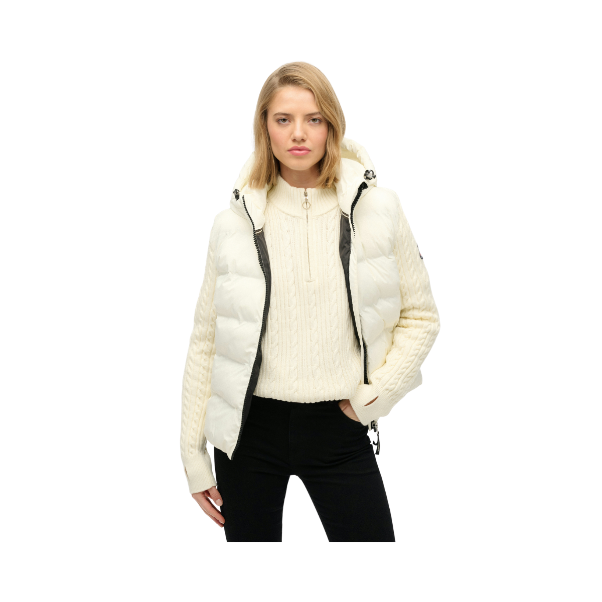 Cable Knit Sleeve Hybrid - Off White