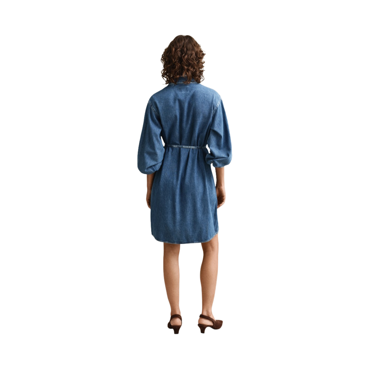 Denim Volume Sleeve Shirt Dress - Mid Blue Archive