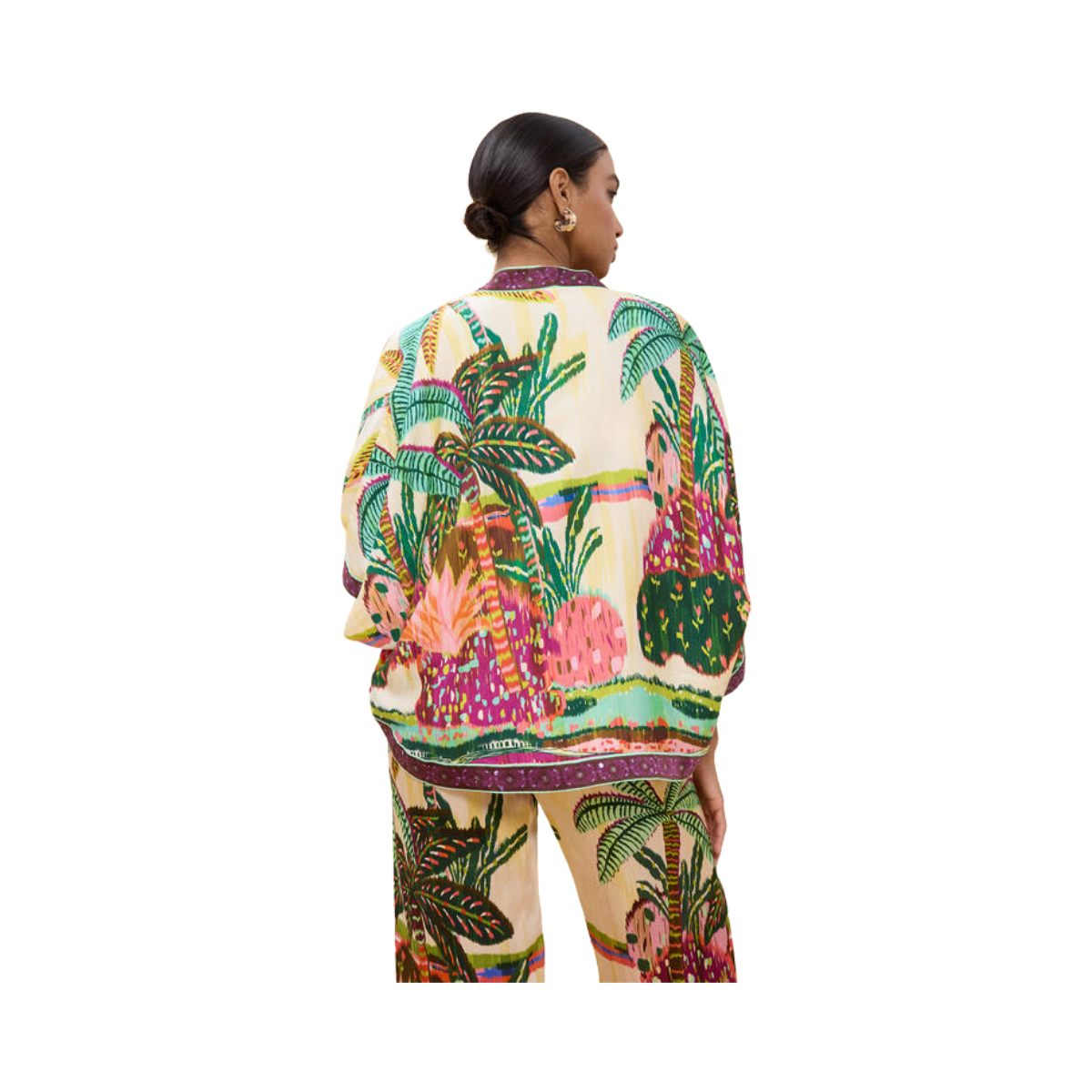 Palm Print Kimono - Ecru-Multicolor