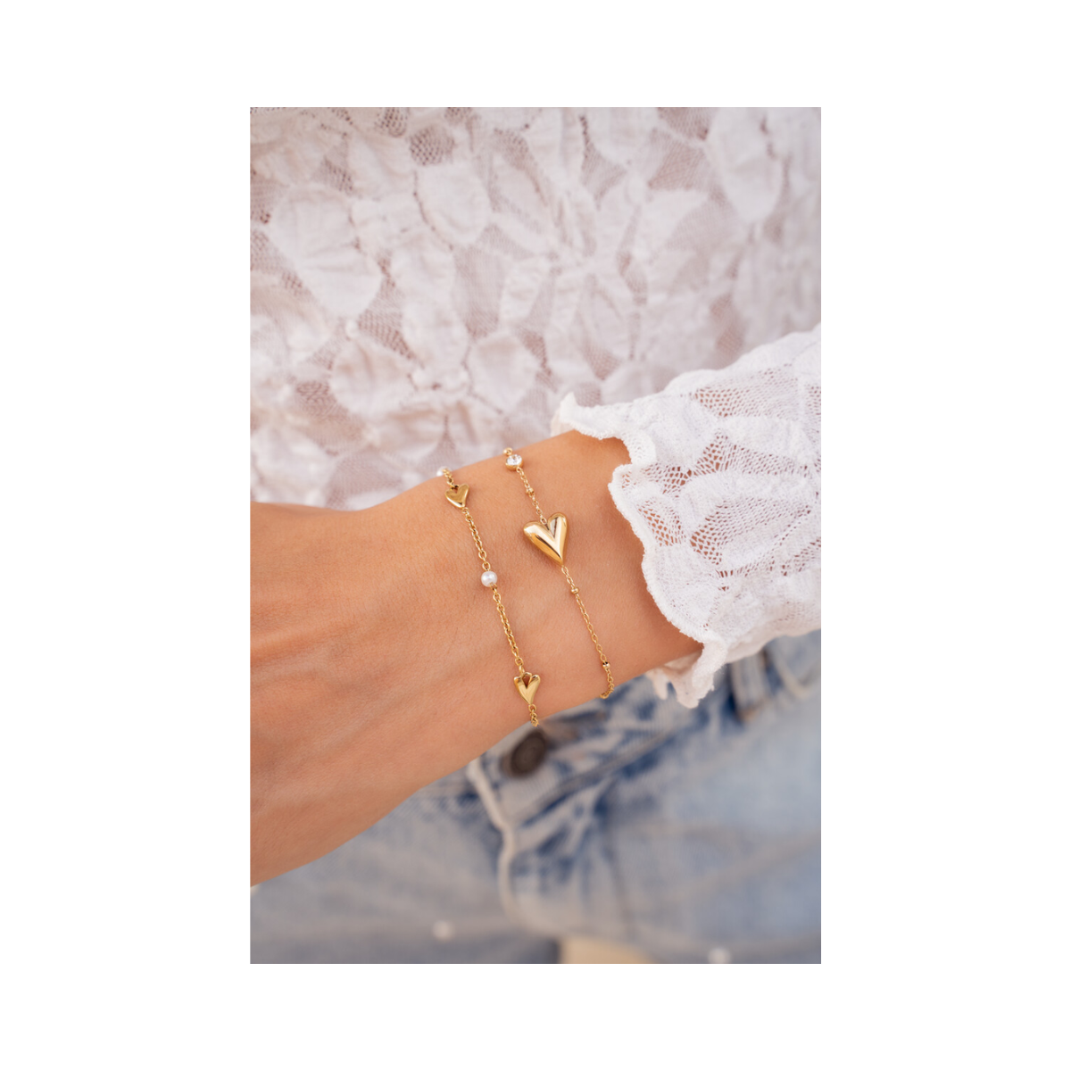 Bracelet horizontal heart strass - Gold
