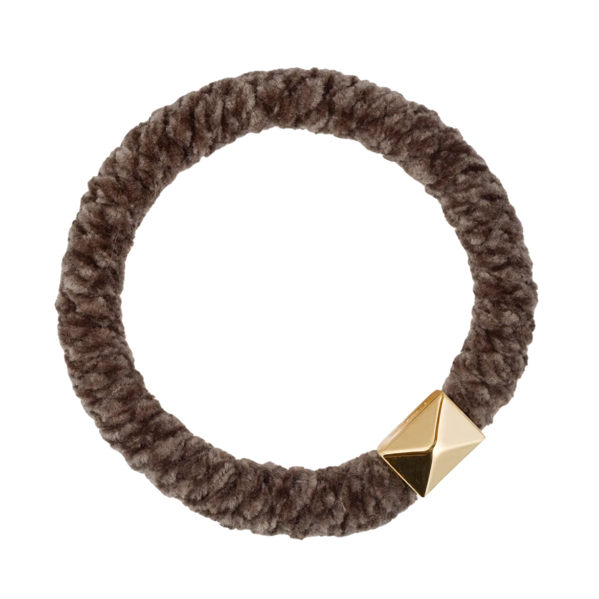 Fluffy Fat Hair Tie W/Gold - Warm Taupe