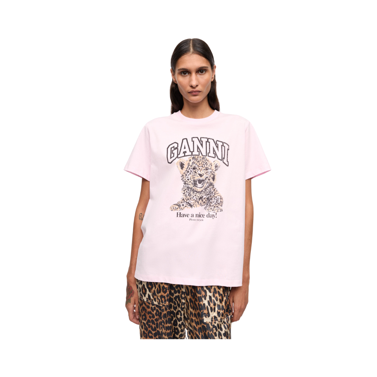 Basic Jersey Leopard Relaxed T-shirt - Chalk Pink