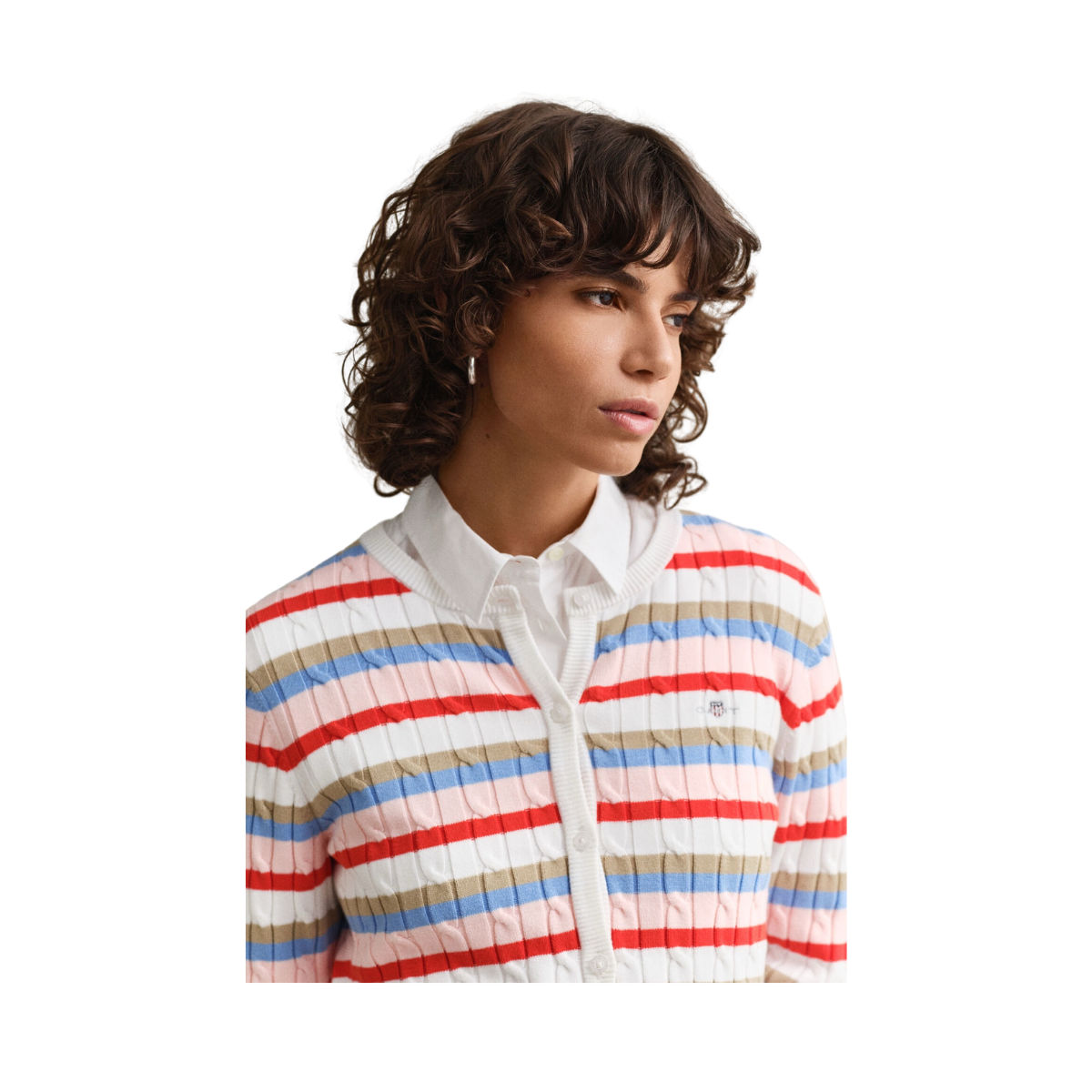 Stretch Cotton Cable Stripe Cardi - Multicolor