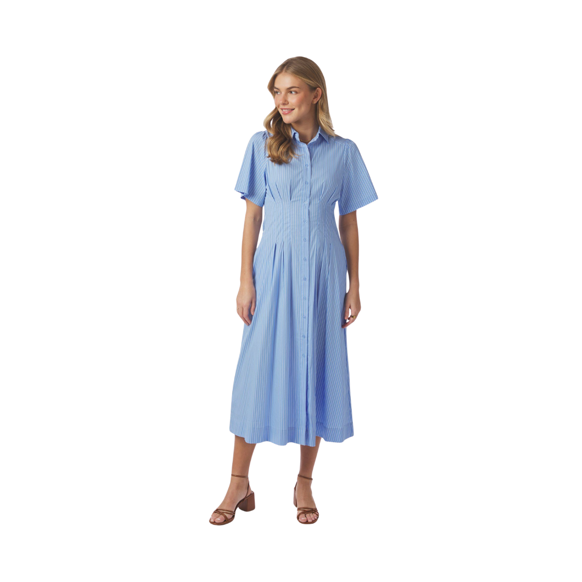 Baia Stripe Poplin Dress - Light Blue