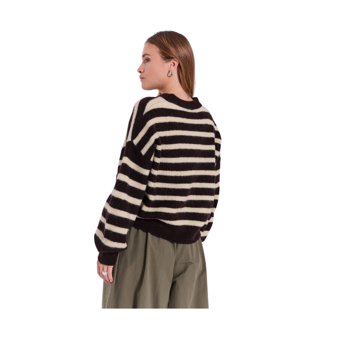 Halli Stripe O-Neck Knit Top - Brown With Yellow Stripe