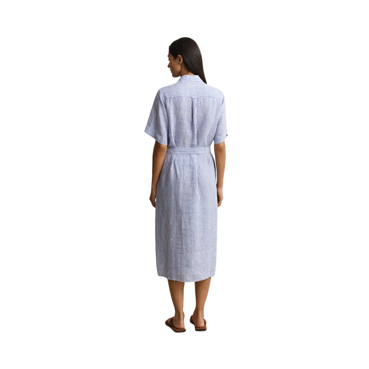 Striped Linen SS Shirt Dress - 417 Royal Blue