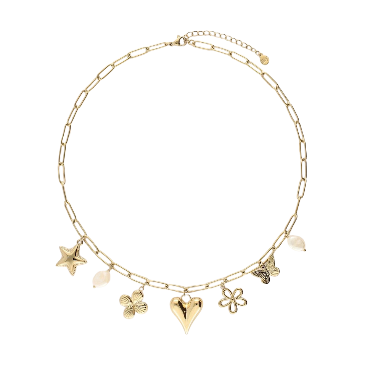 Necklace Pink Beads Multi Charms - 1200 Gold