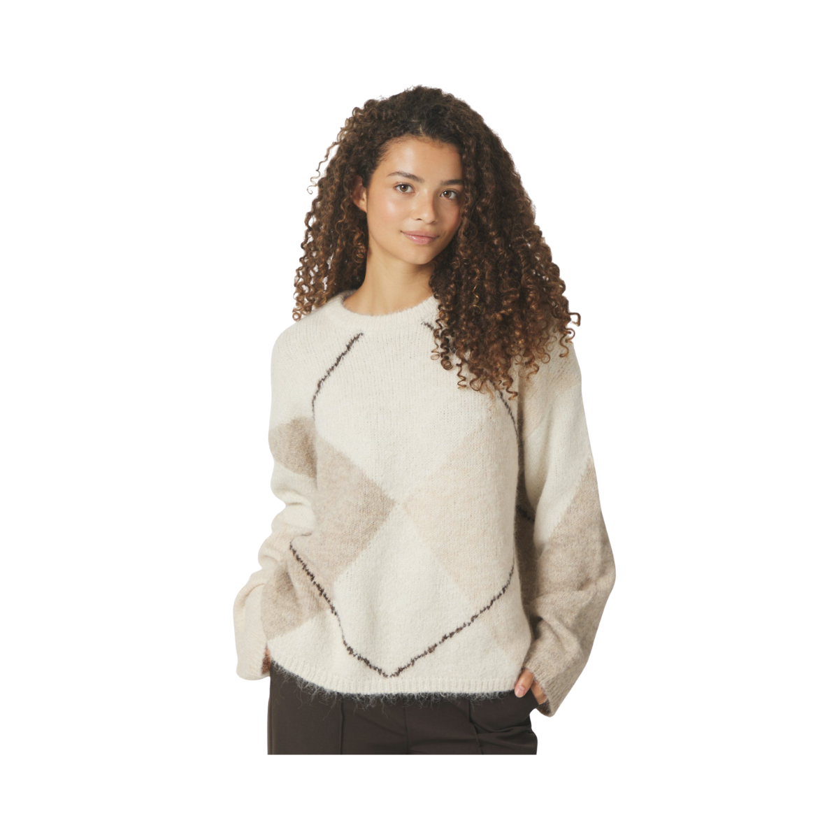 Inga Check Fluff Knit Blouse - Creme