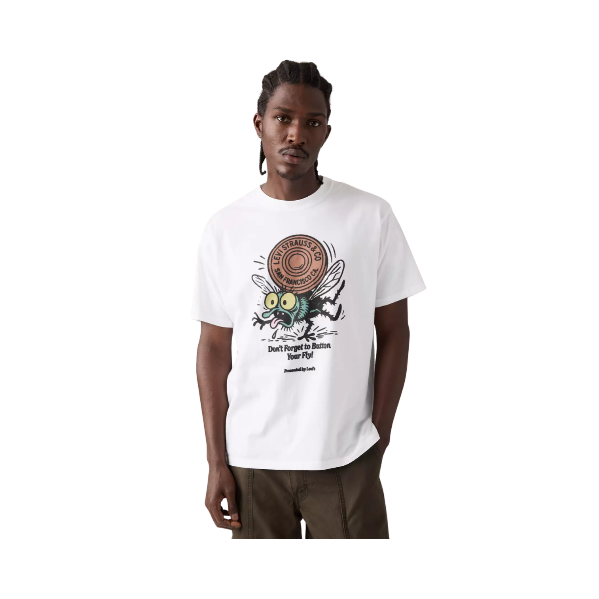 Graphic Vintage Fit Tee - Button Your Fly White