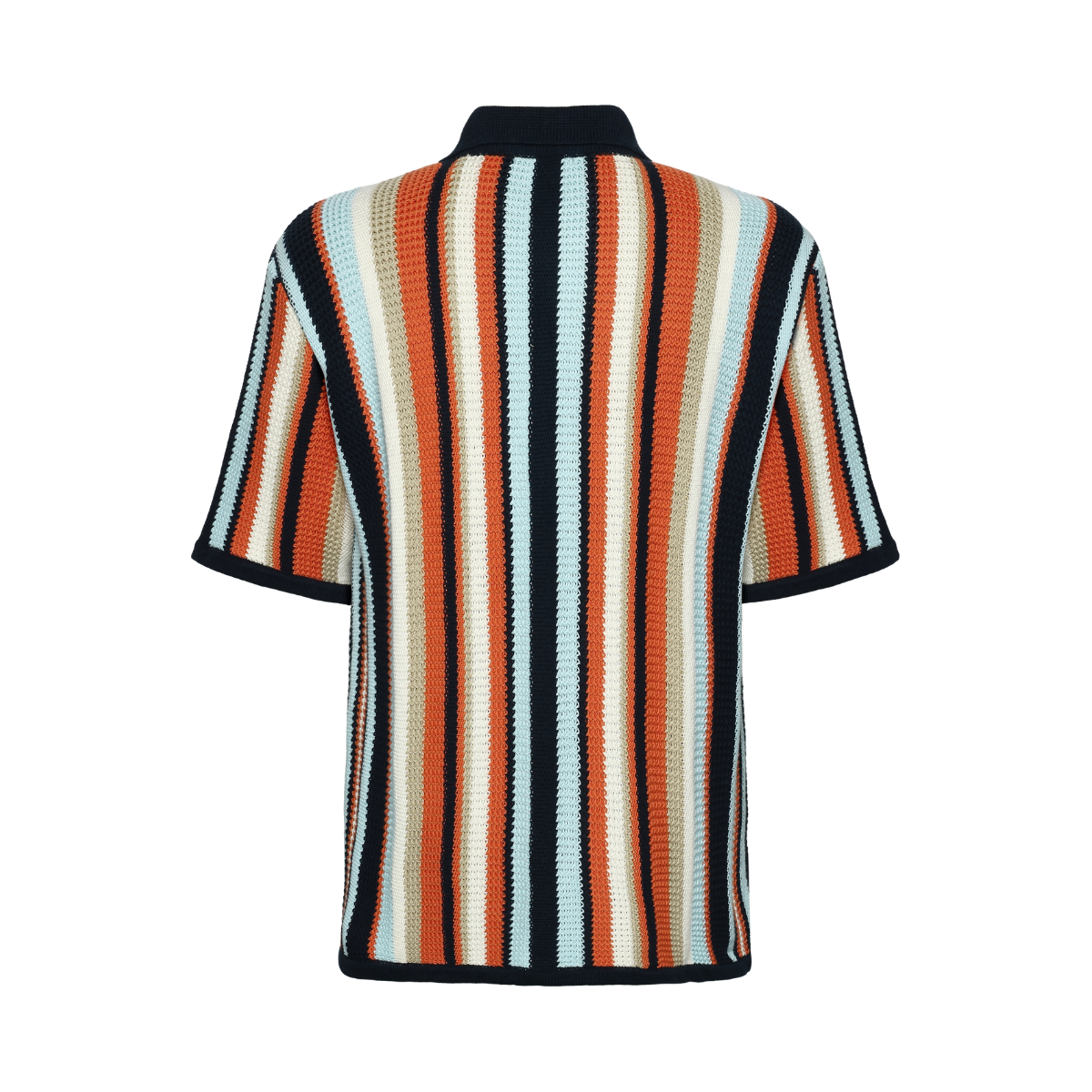 Loose Short Sleeve Striped Knitted Shirt - Navy