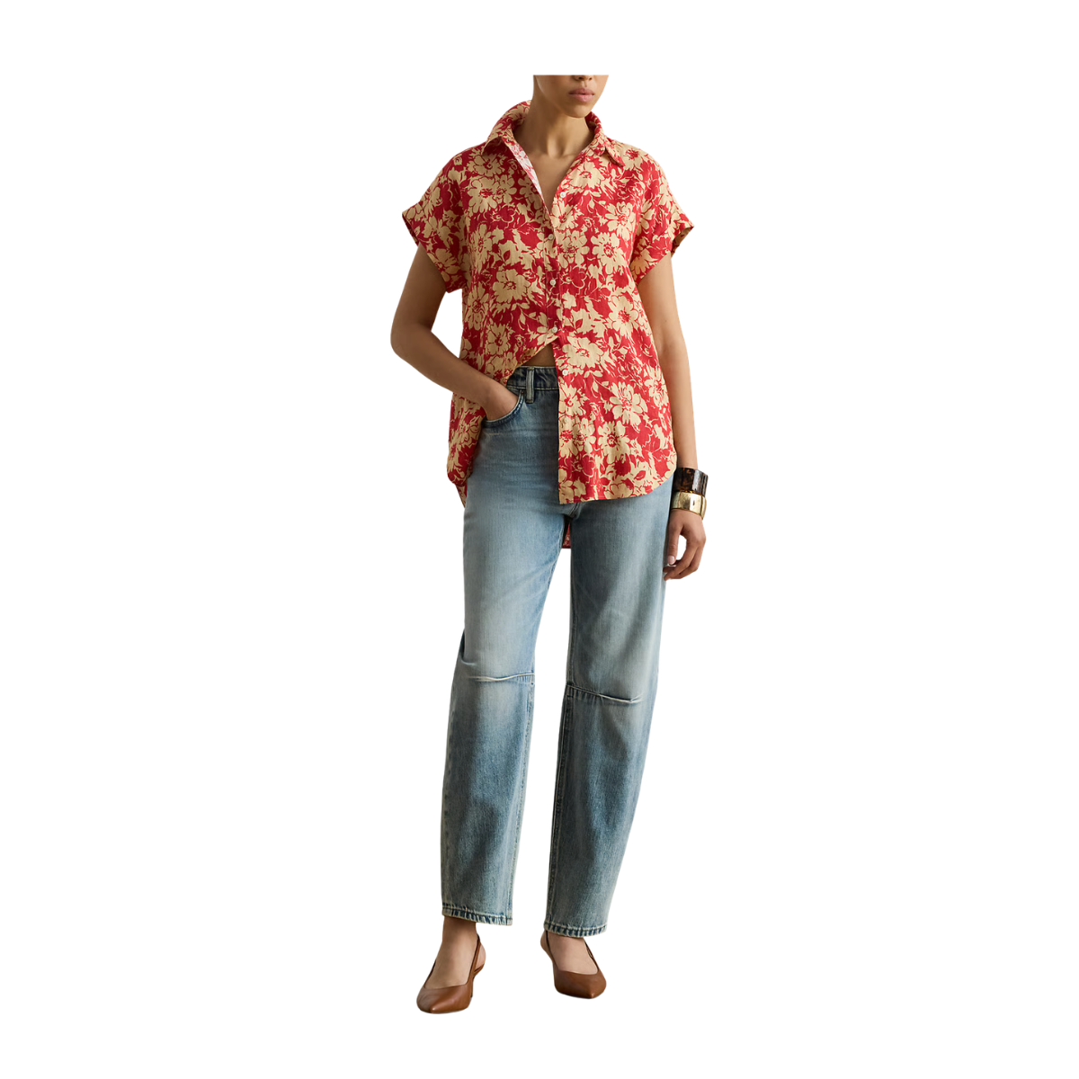 Woven Sport Shirt - Red/Tan
