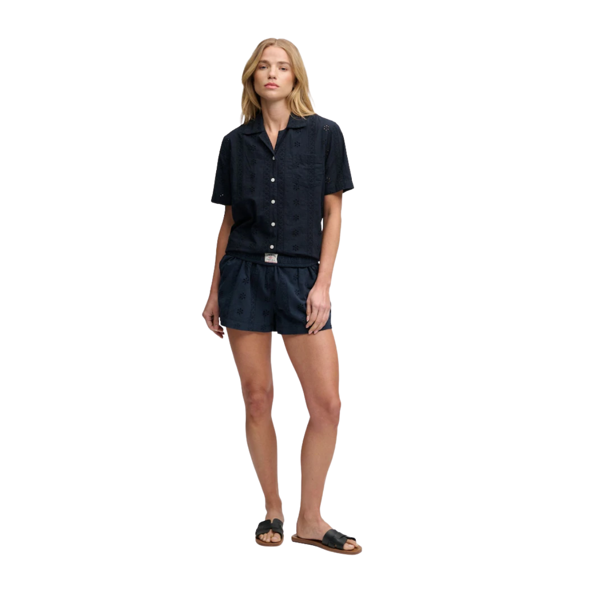 Cotton Broderie Beach Shorts - Eclipse Navy