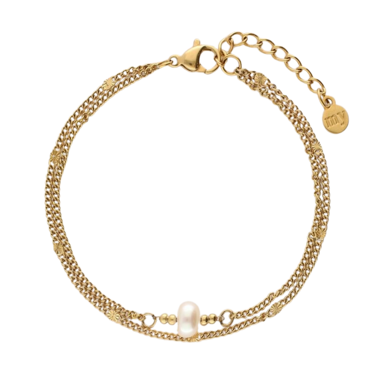 Bracelet 2 chains with pearl - 1200 Gold