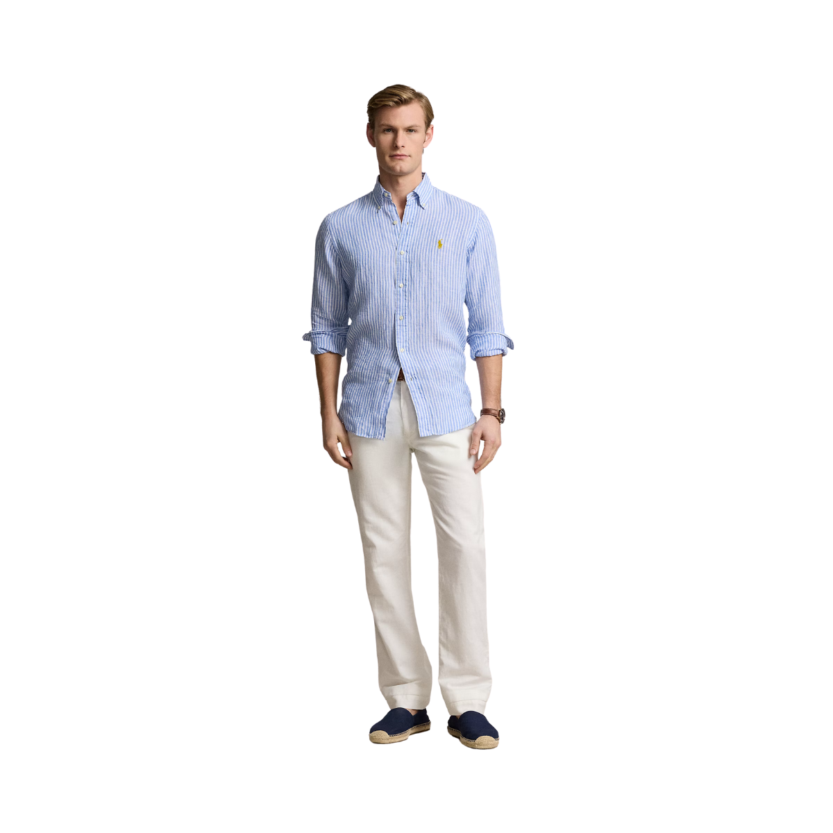 Long Sleeve Linen Shirt - Blue/White