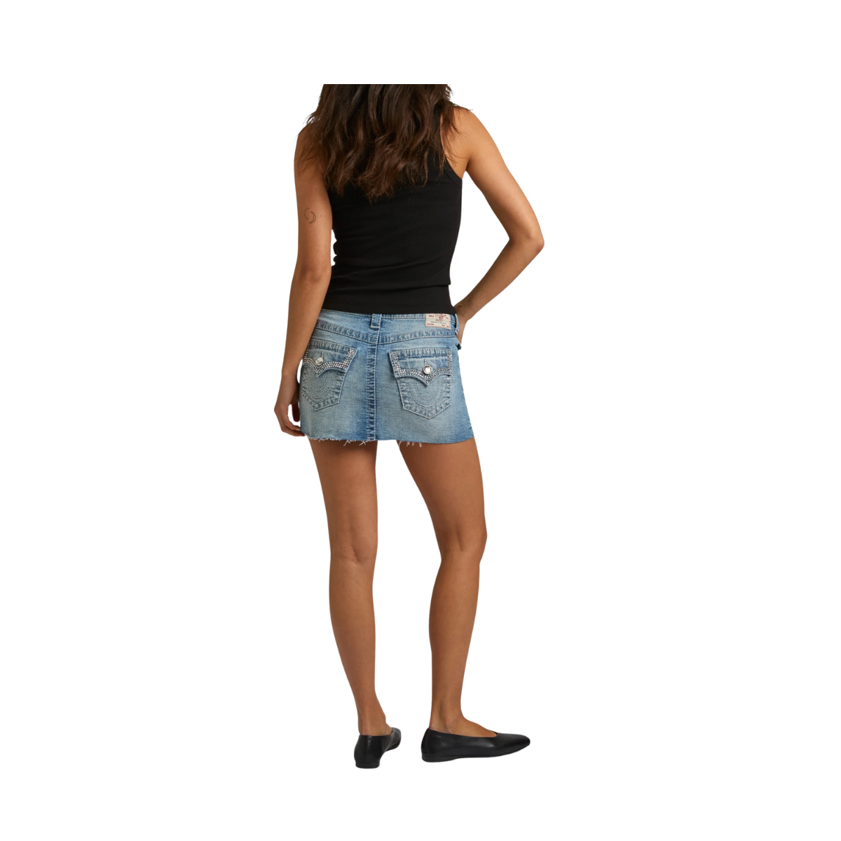 Lurex Crystal Sadie Mini Skirt Flap - INJM Medium Wash