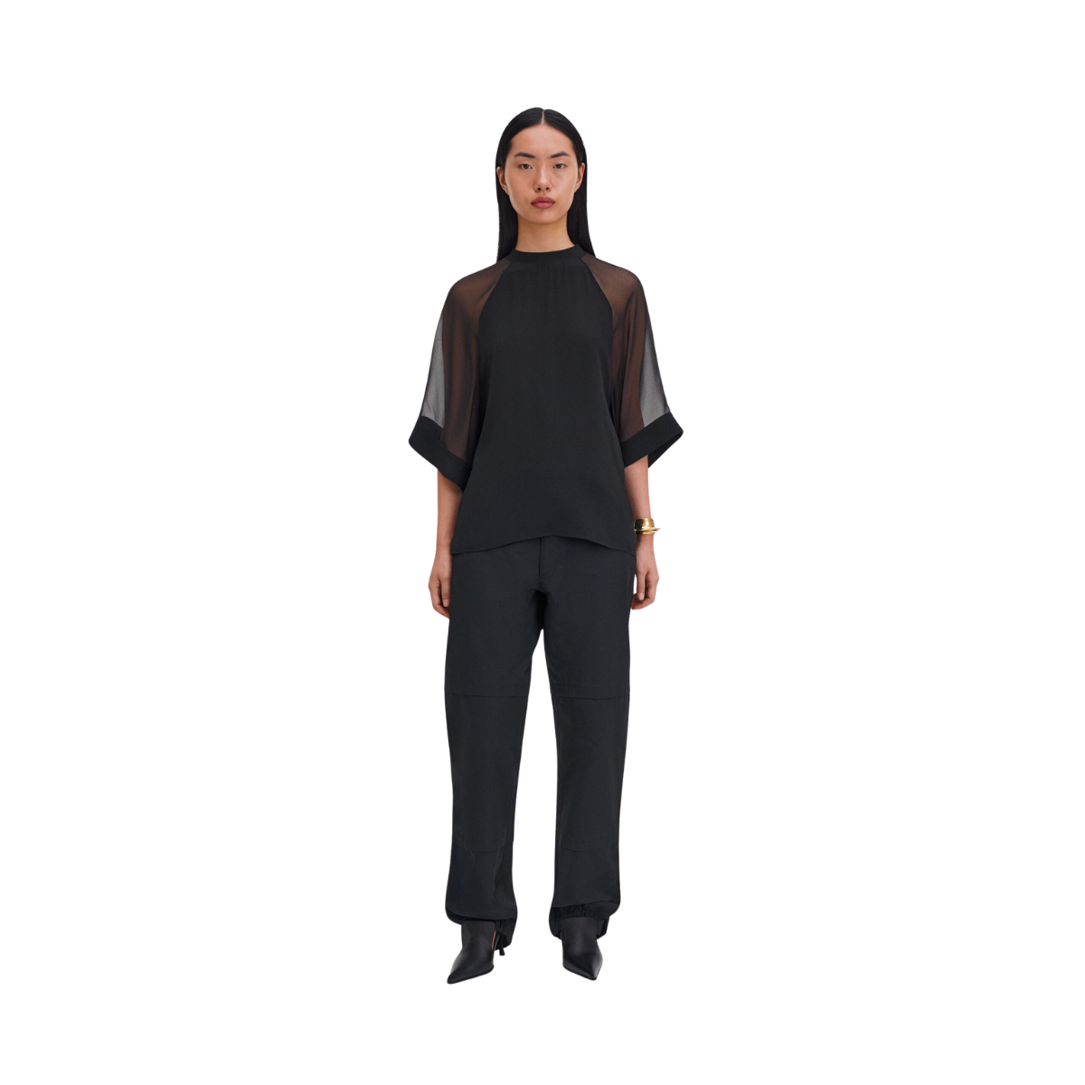 Sheer Raglan Blouse - Black