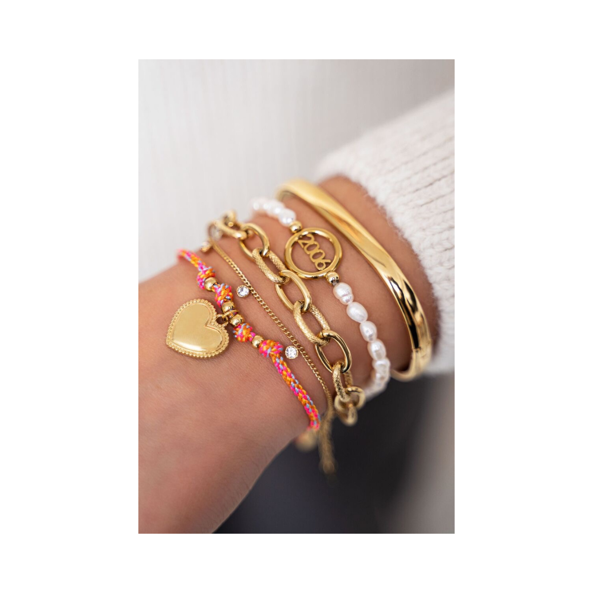 Armbandje vijfstrass steentjes - 1200 Gold