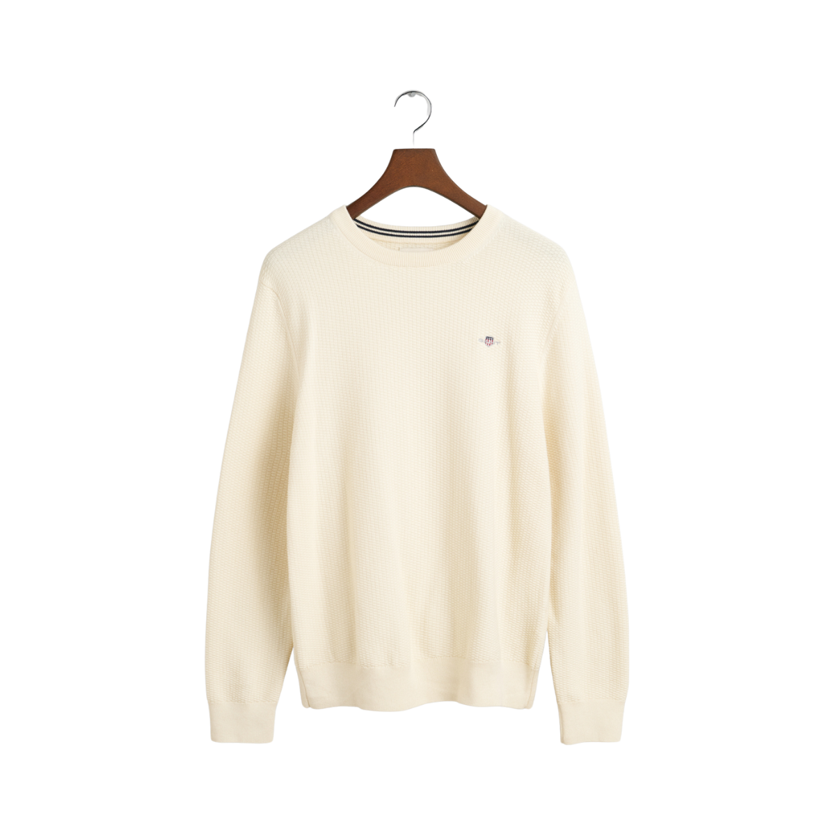 Micro Textured Cotton Crew Neck Sweater - White