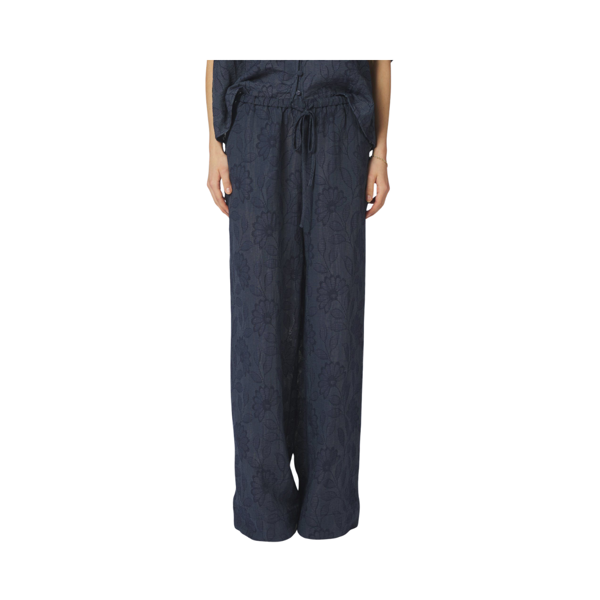 Heifa Flower Stripe Pants - Dark Blue