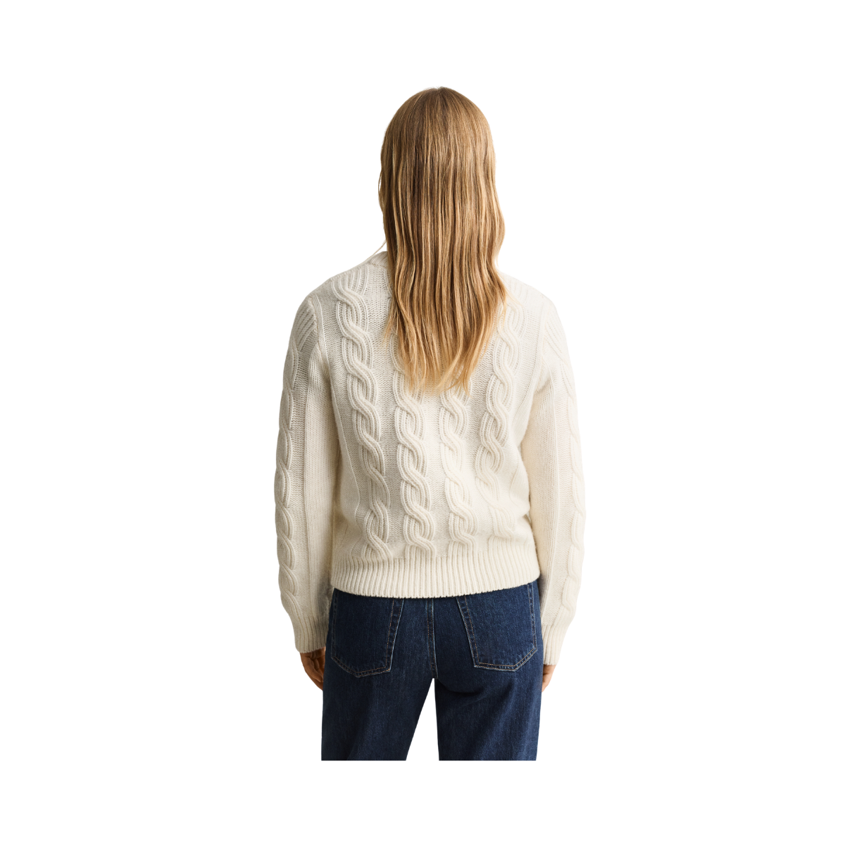 Wool Blend Cable Knit C-Neck - Cream