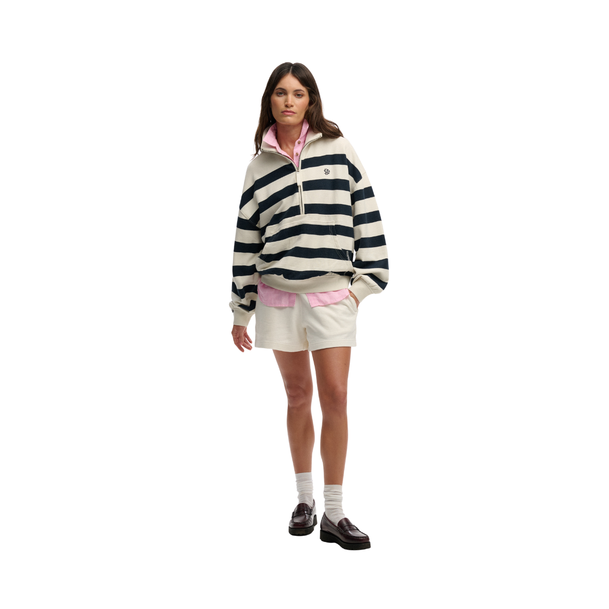 Studios Stripe Half Zip - Off White/Eclipse Navy