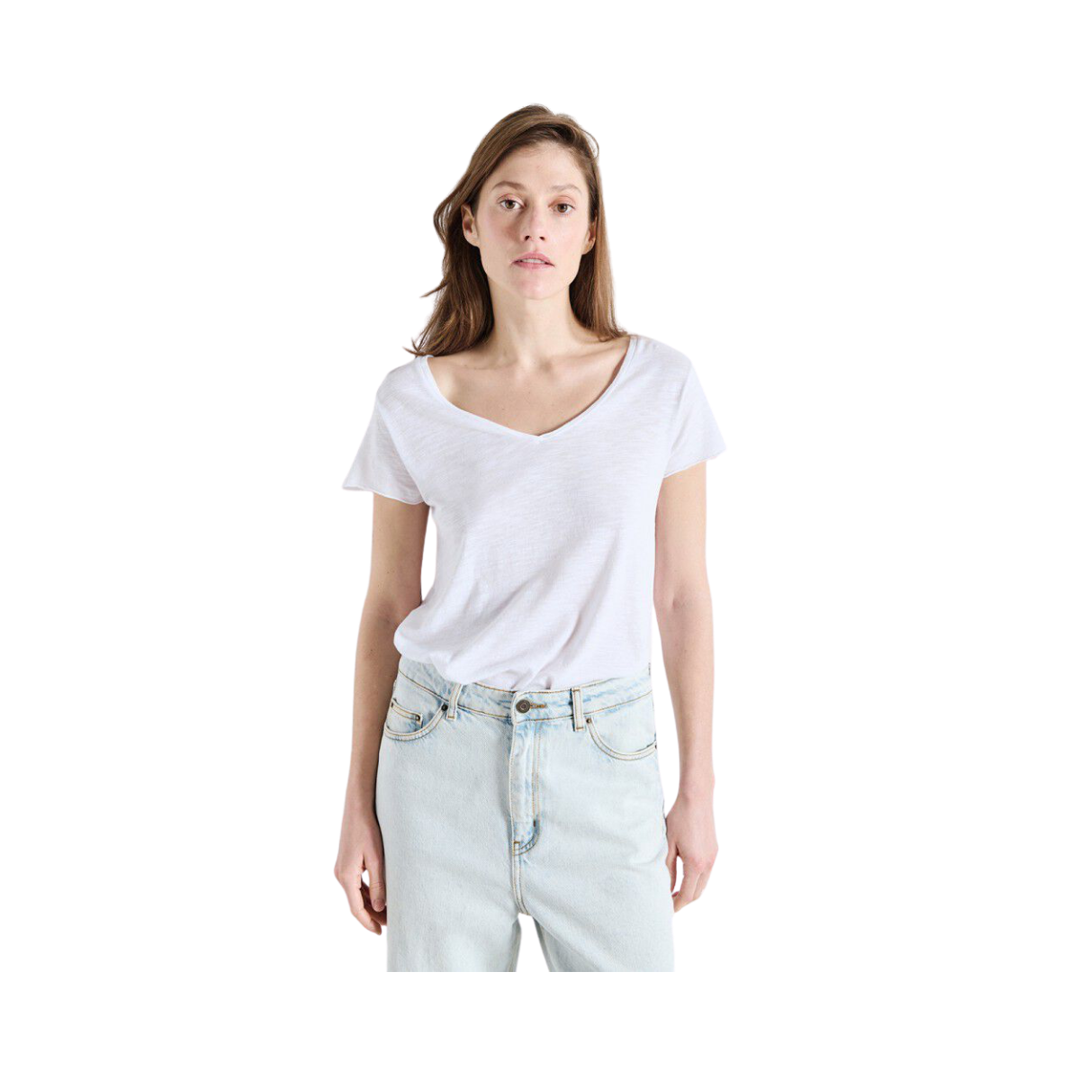 T-Shirt Trapeze Mc Col V - Blanc