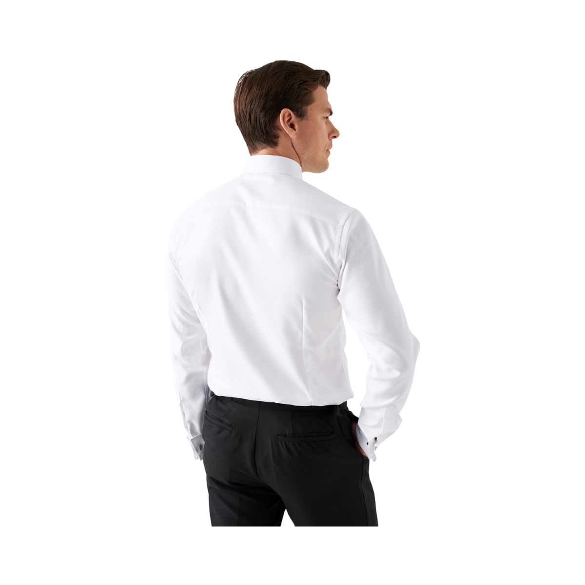 Slim Fit 3 Fold Plissé Shirt Moderate Cut Away Collar - White