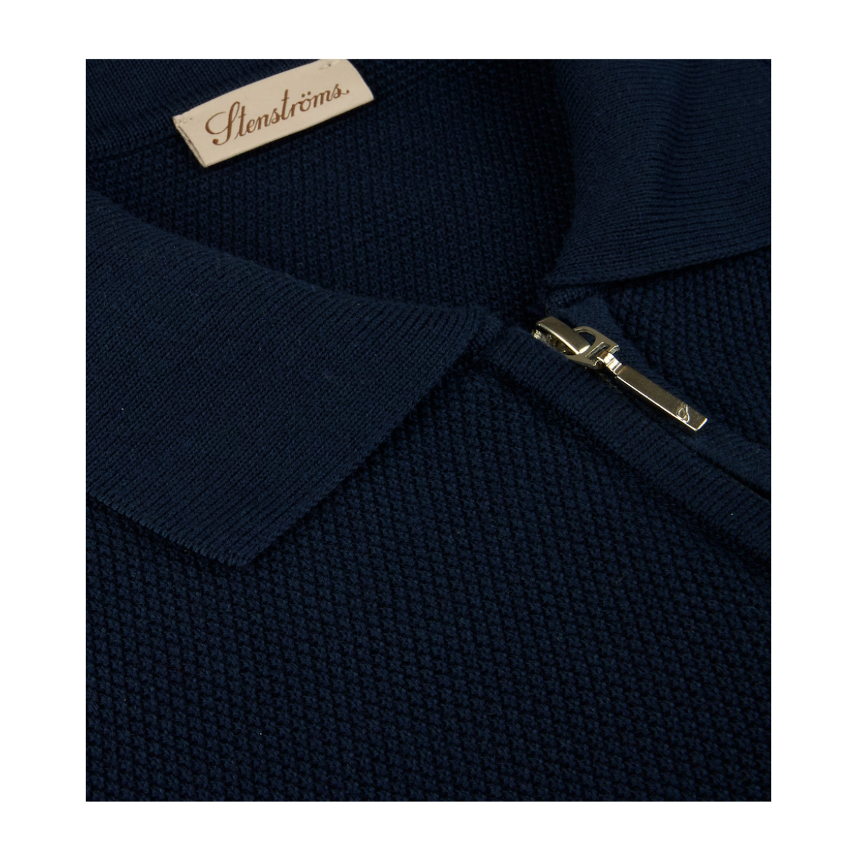 Polo Shirt Knitted Zip Texture Organic Cotton - Navy