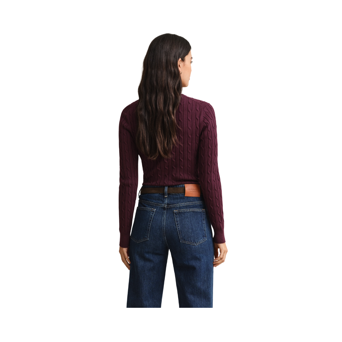 Stretch Cotton Cable C-Neck - Darkened Wine