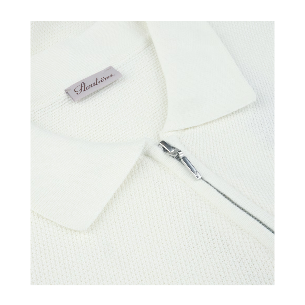 Polo Shirt Knitted Zip Texture Organic Cotton - Offwhite