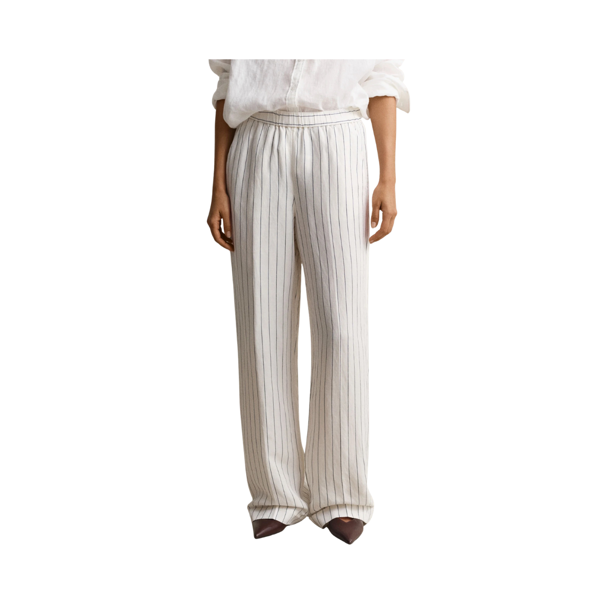 Striped Linen Blend Pull On Pants - Eggshell