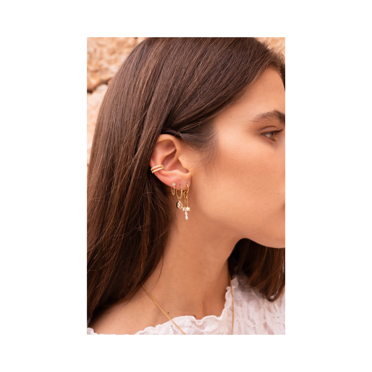 Earring Drop Stone - Gold