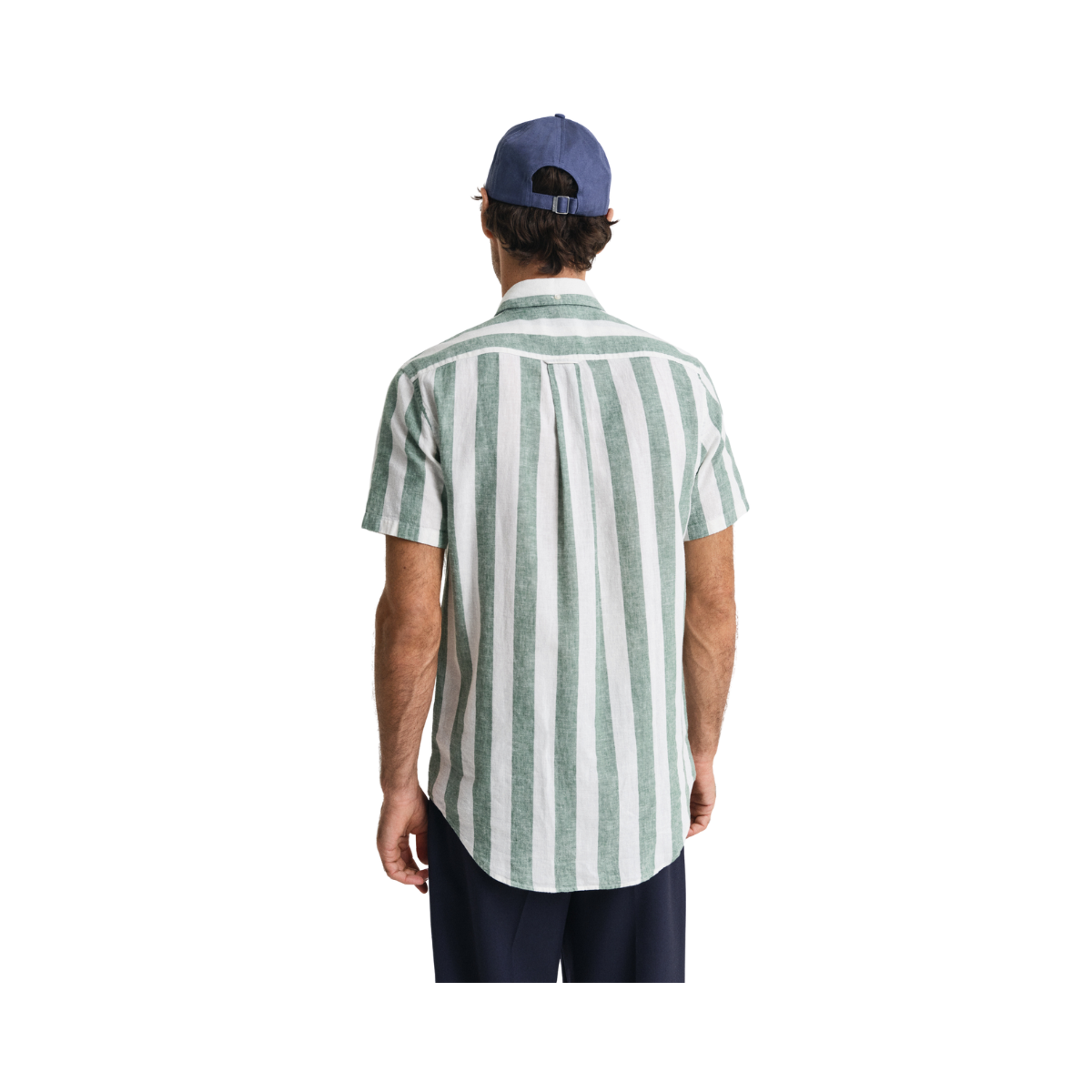 Reg Cotton Linen Stripe Ss Shirt - Woody Green