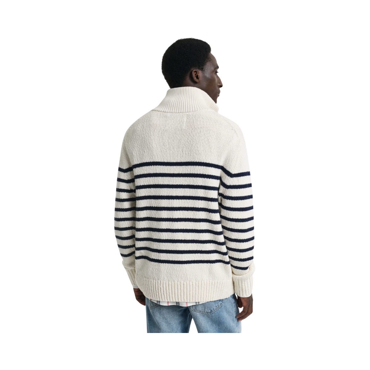 Striped Cotton Slub Half Zip - Cream