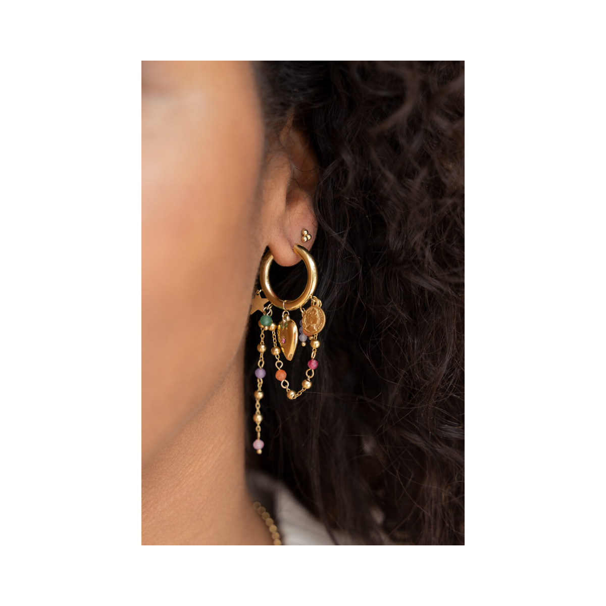 Earrings with Heart and Cords - Gold