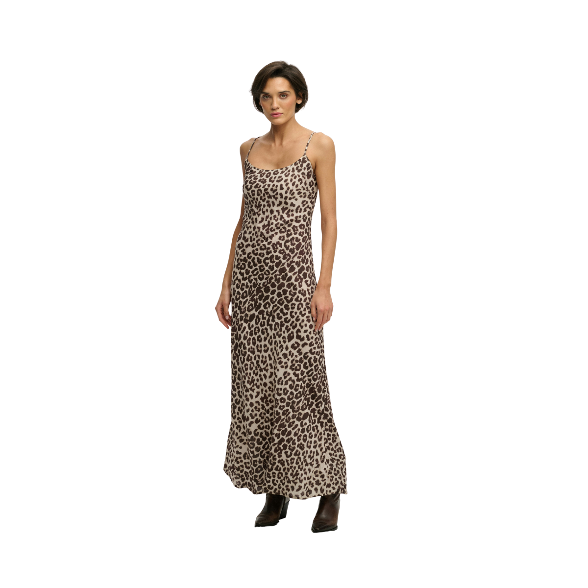 Printed Maxi Slip Dress - Brown Leopard