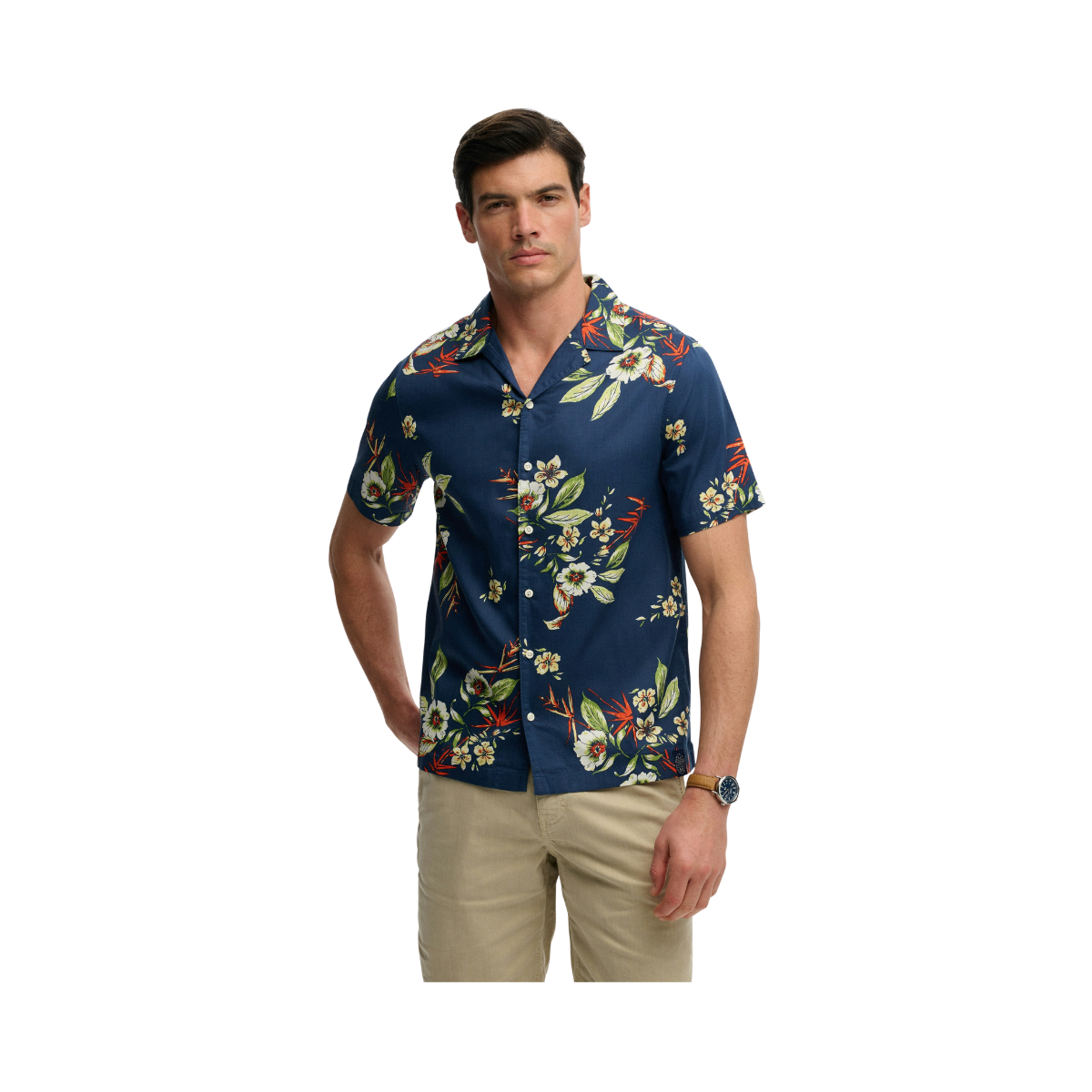 Hawaiian Print S/S Shirt - Cabana Navy